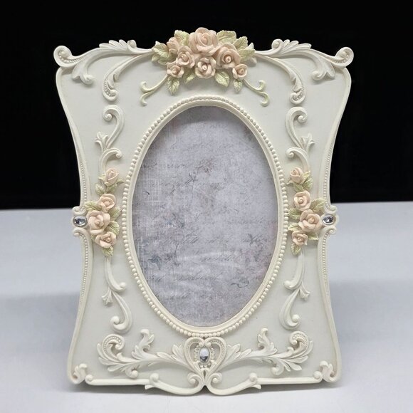 Vintage Style Resin Picture Frame With Floral Embellishments & Rhinestones 3x5" - Picture 1 of 10